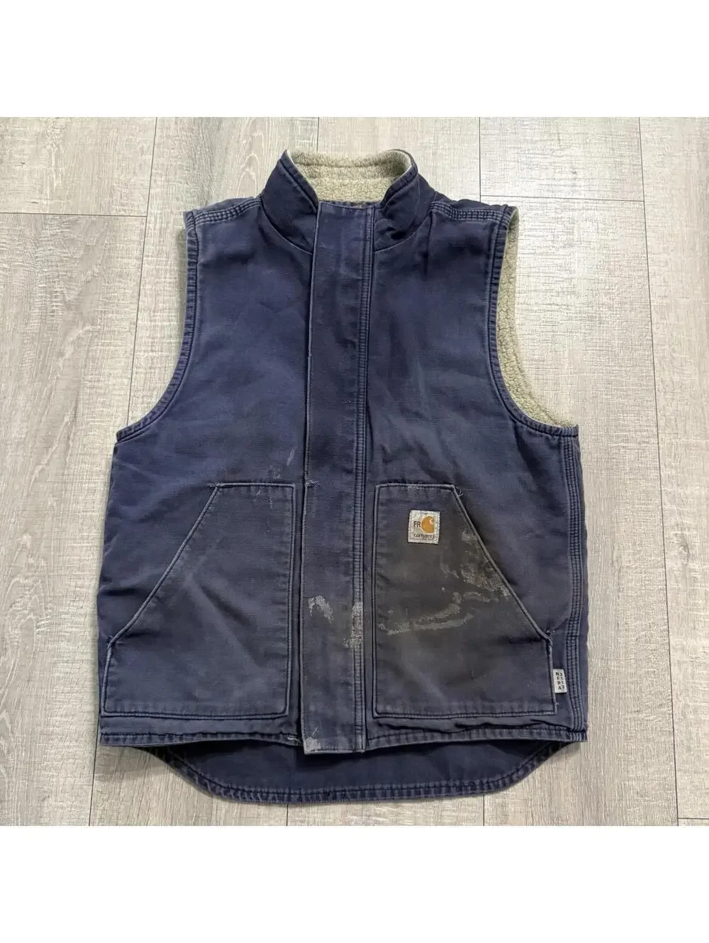 Carhartt Vest Mens Small Blue Flame Resistant Mock Neck Sherpa Lined Safety